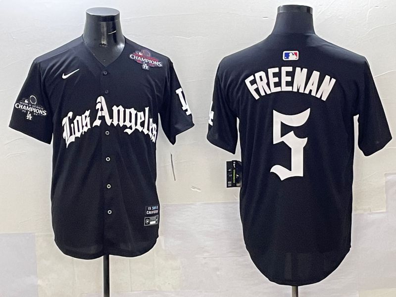Men Los Angeles Dodgers 5 Freeman Black Five generations Joint Name 2025 Nike MLB Jersey style 37